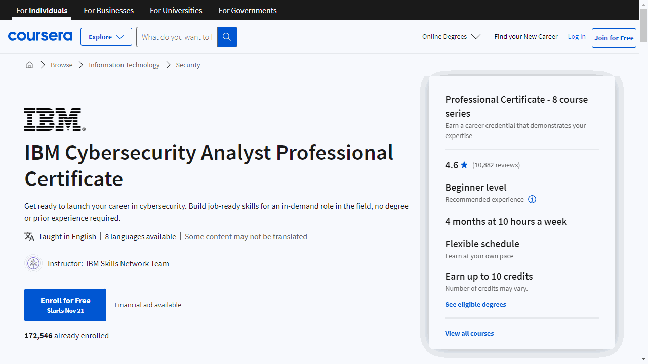 IBM Cybersecurity Analyst Professional Certificate