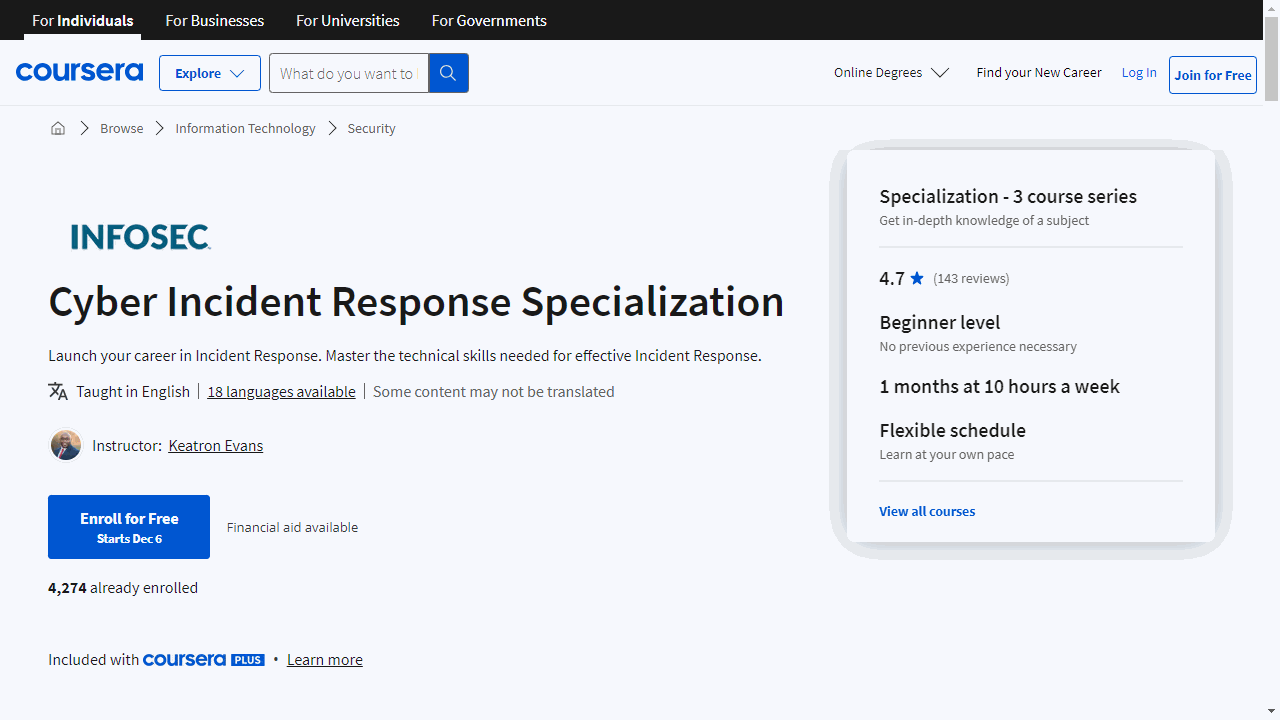 Cyber Incident Response Specialization