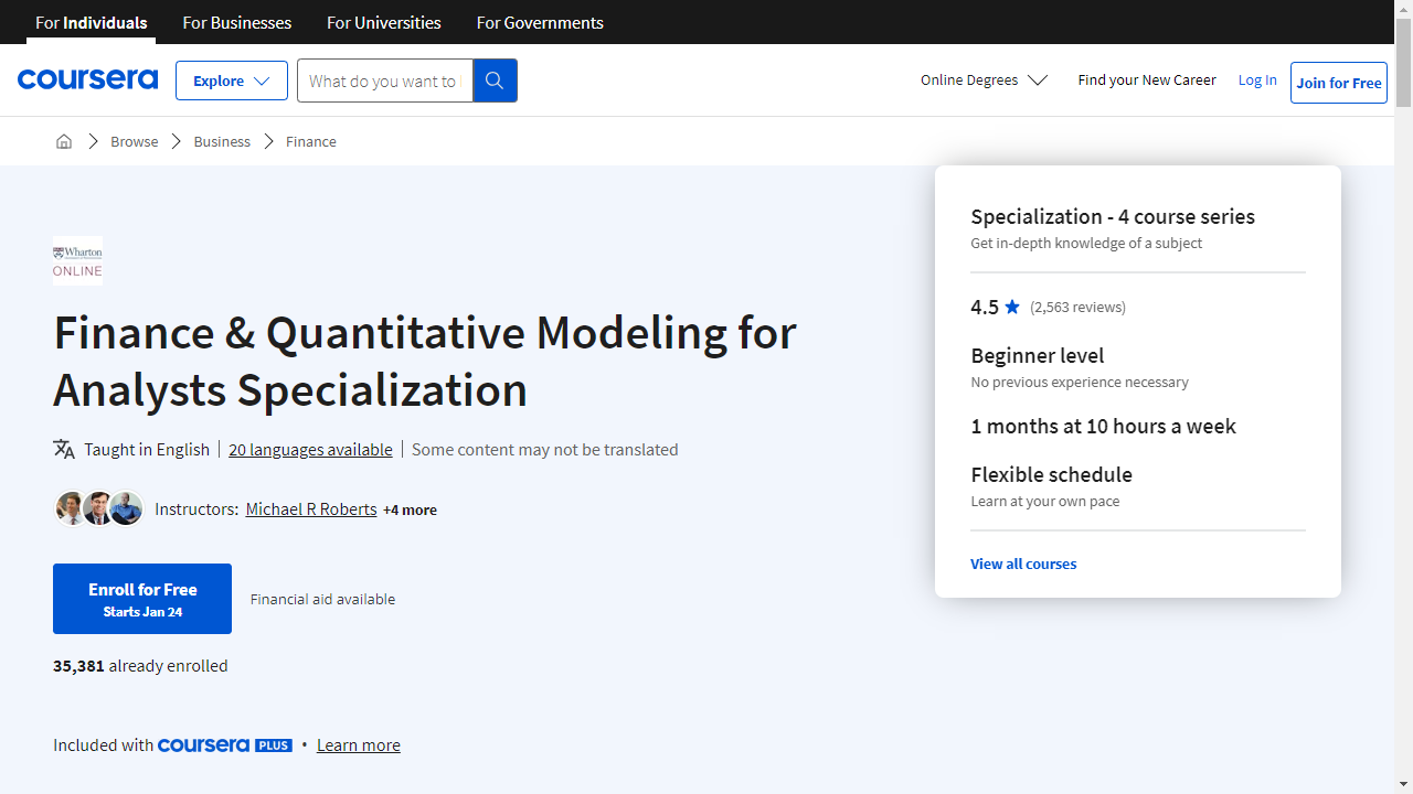 Finance & Quantitative Modeling for Analysts Specialization