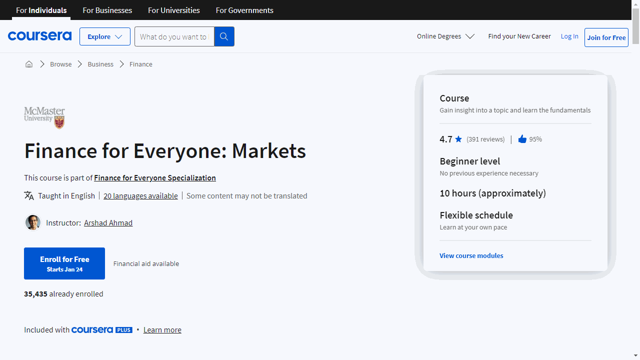 Finance for Everyone: Markets