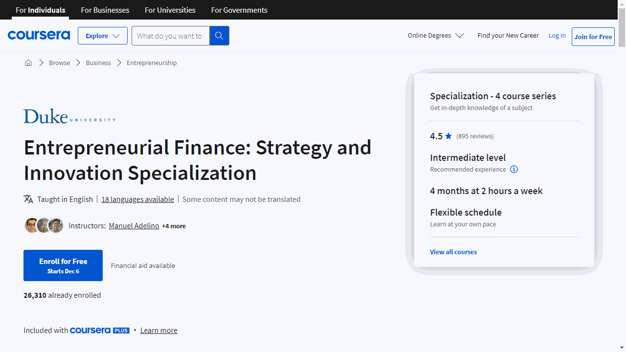 Entrepreneurial Finance: Strategy and Innovation Specialization