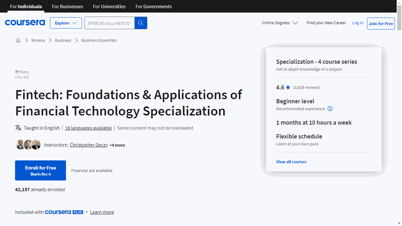 Fintech: Foundations &amp; Applications of Financial Technology Specialization