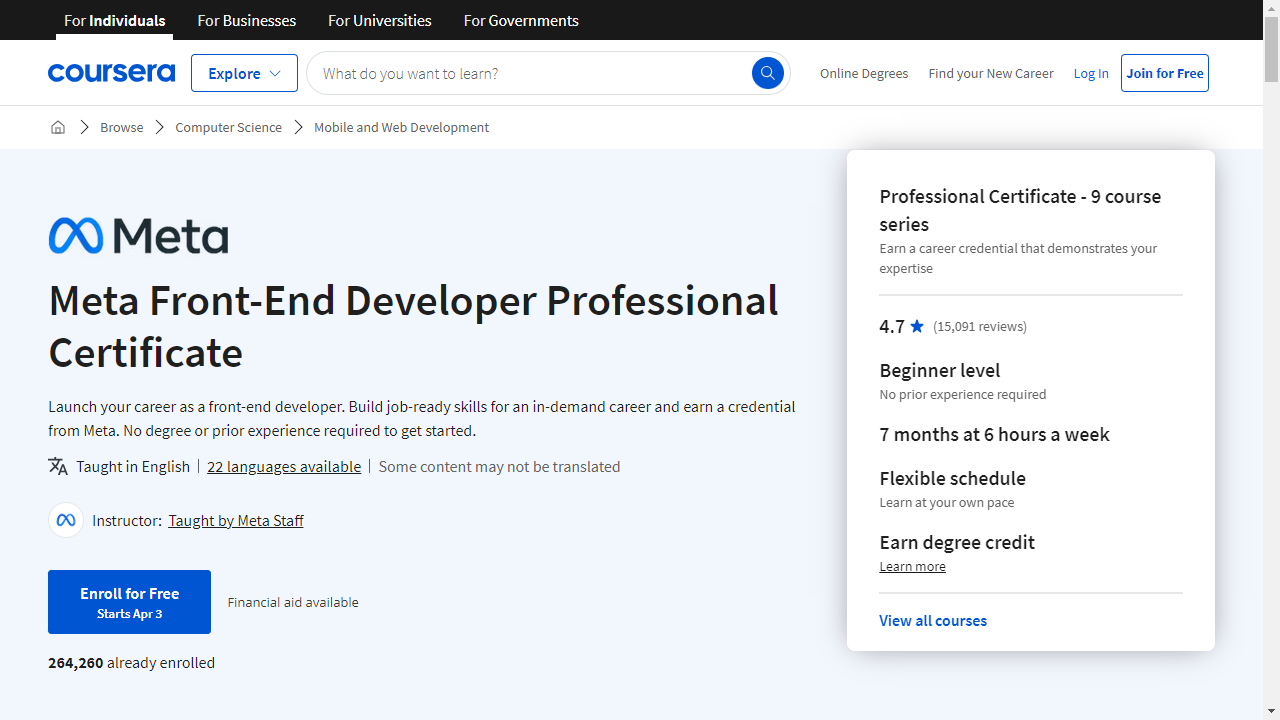 Meta Front-End Developer Professional Certificate