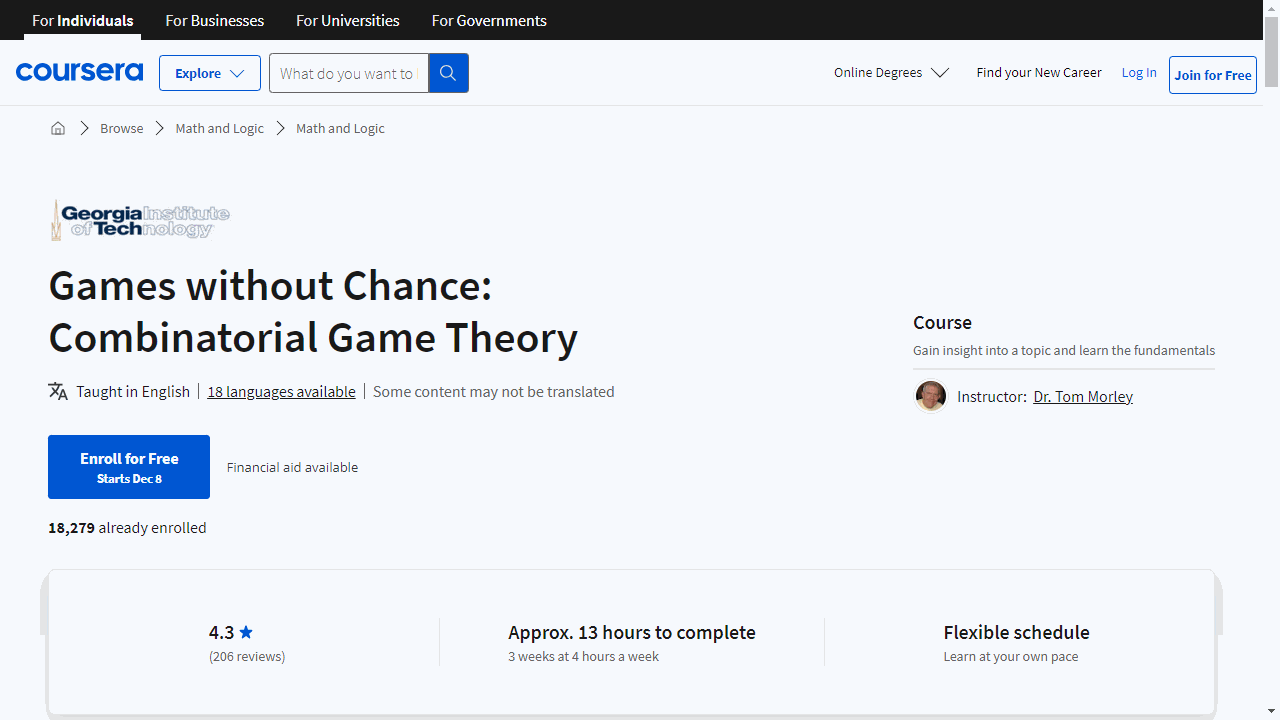 Games Without Chance: Combinatorial Game Theory