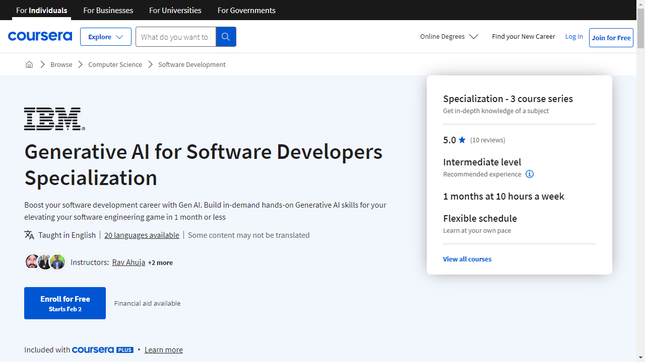 Generative AI for Software Developers Specialization