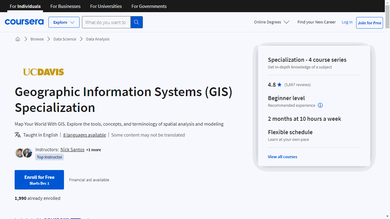 Geographic Information Systems (GIS) Specialization