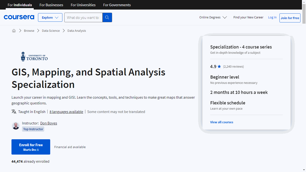 GIS, Mapping, and Spatial Analysis Specialization