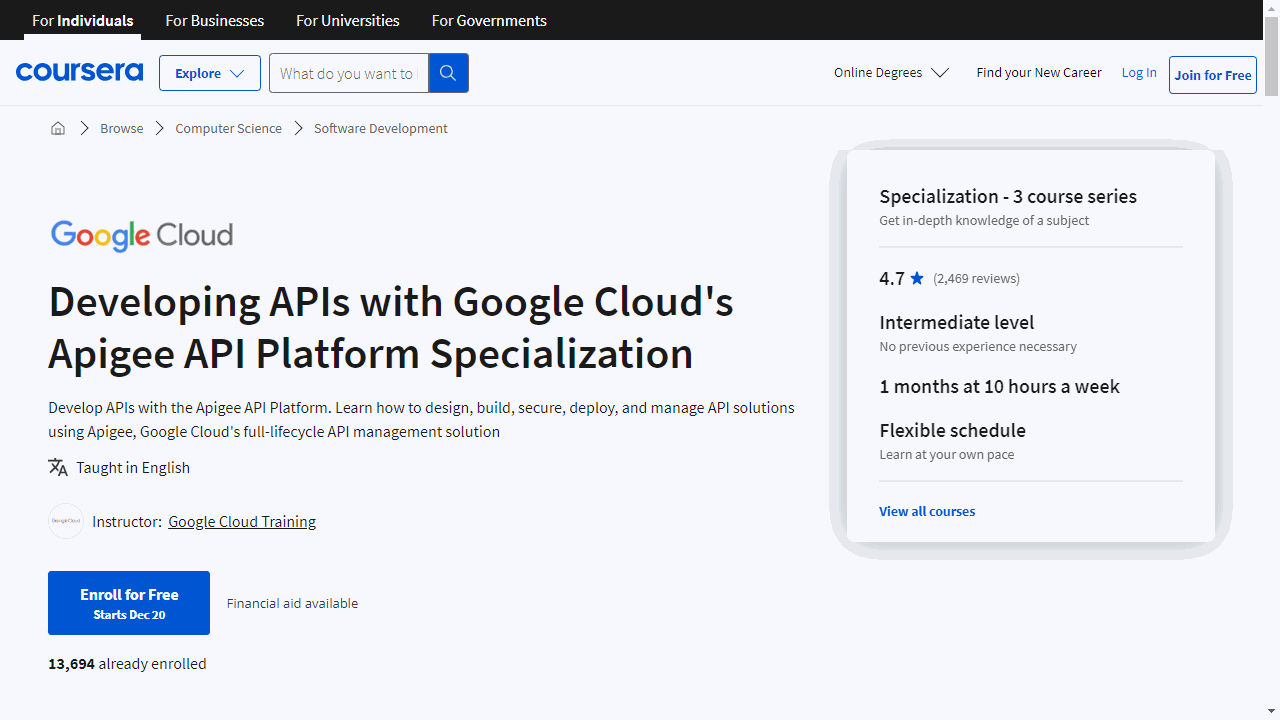 Developing APIs with Google Cloud&rsquo;s Apigee API Platform Specialization