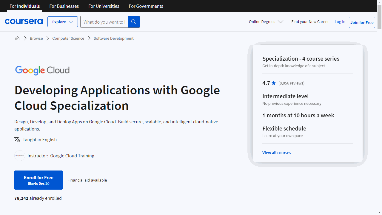 Developing Applications with Google Cloud Specialization