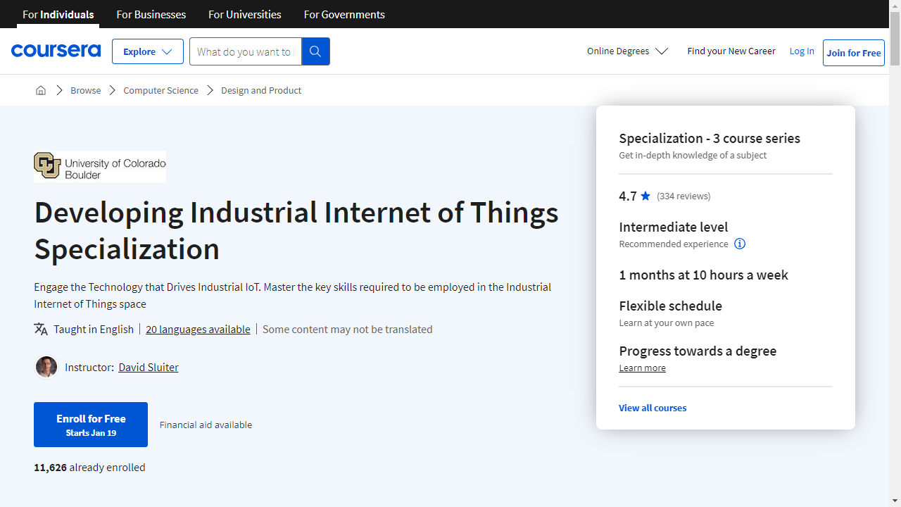 Developing Industrial Internet of Things Specialization