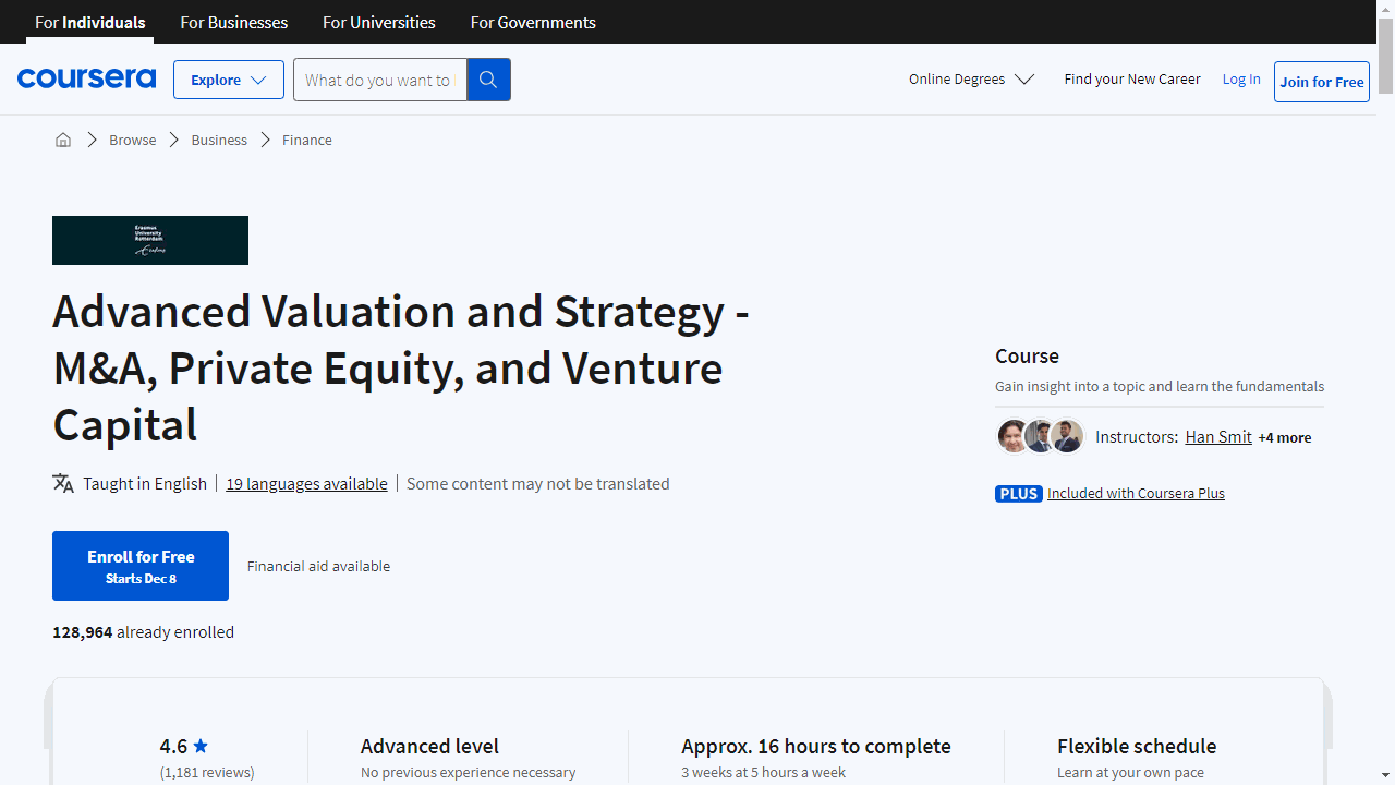 Advanced Valuation and Strategy - M&amp;A, Private Equity, and Venture Capital