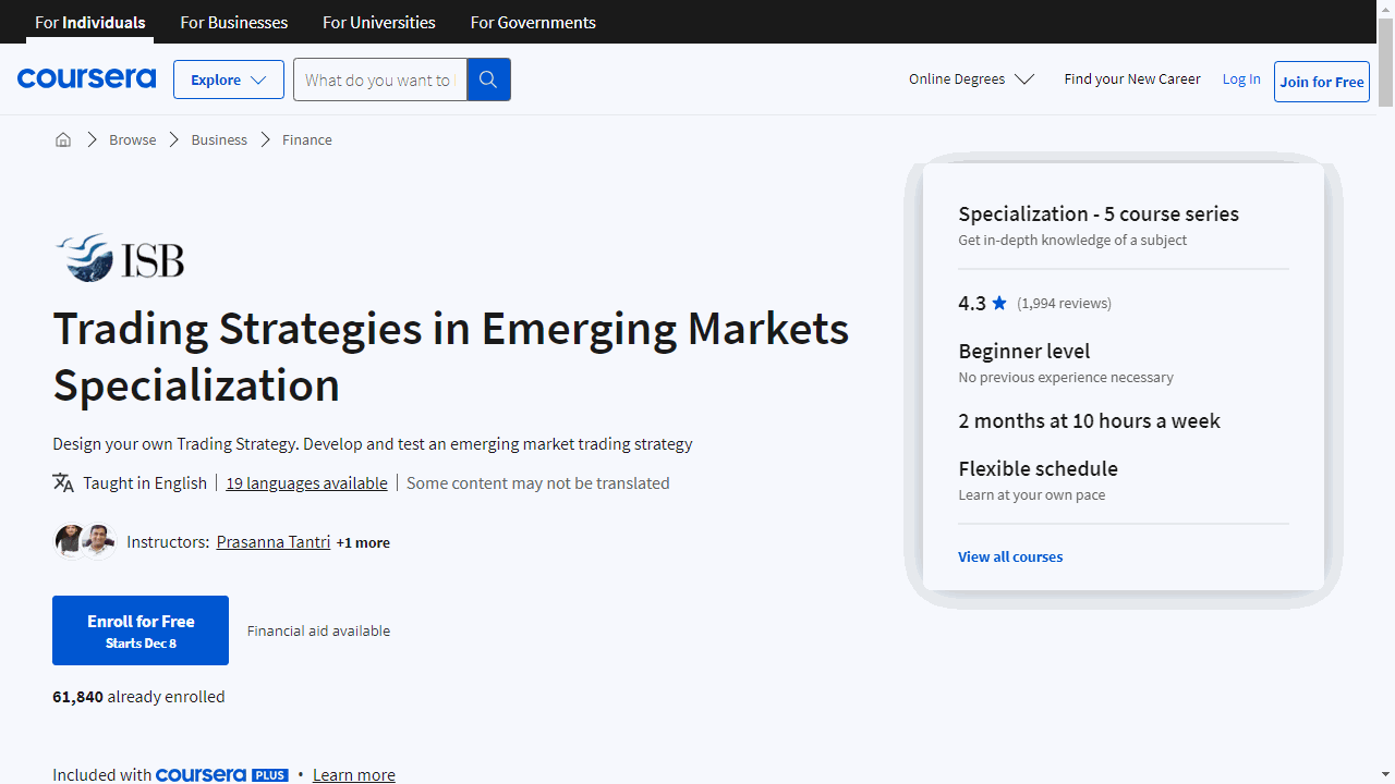 Trading Strategies in Emerging Markets Specialization