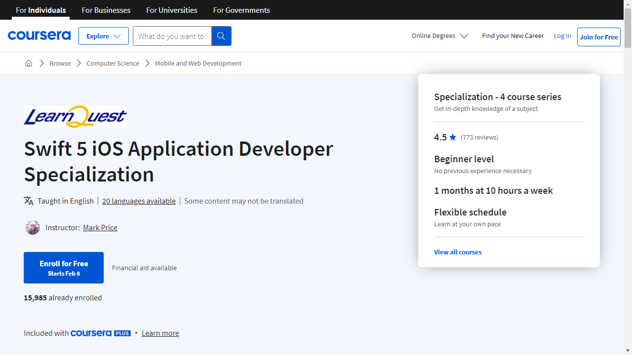 Swift 5 iOS Application Developer Specialization