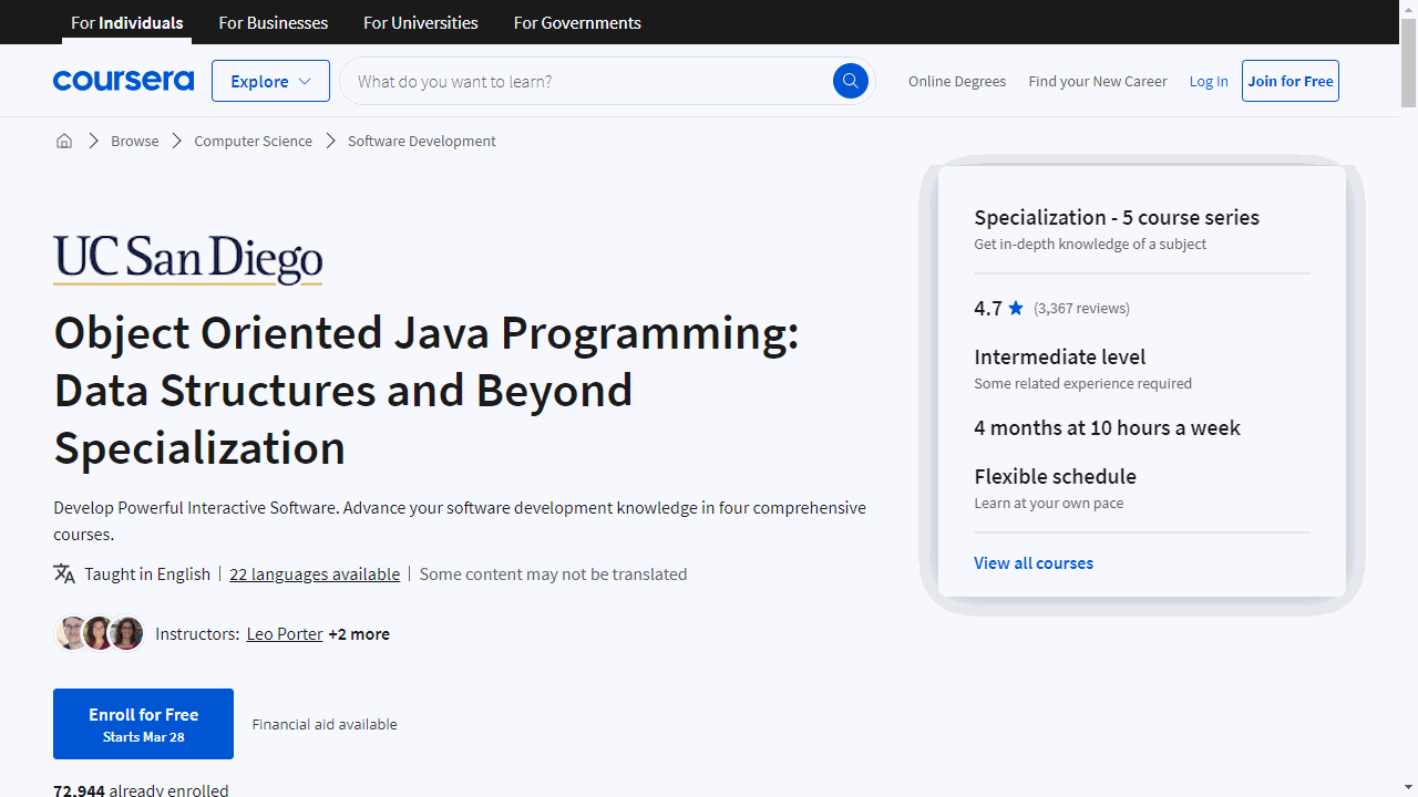 Object Oriented Java Programming: Data Structures and Beyond Specialization