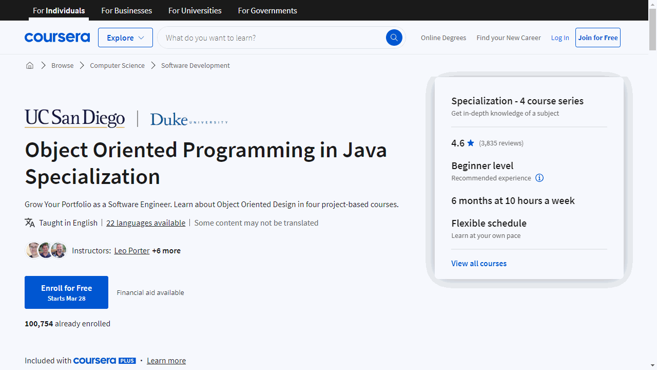 Object Oriented Programming in Java Specialization