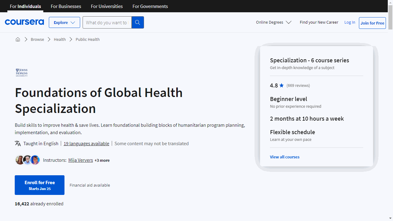 Foundations of Global Health Specialization