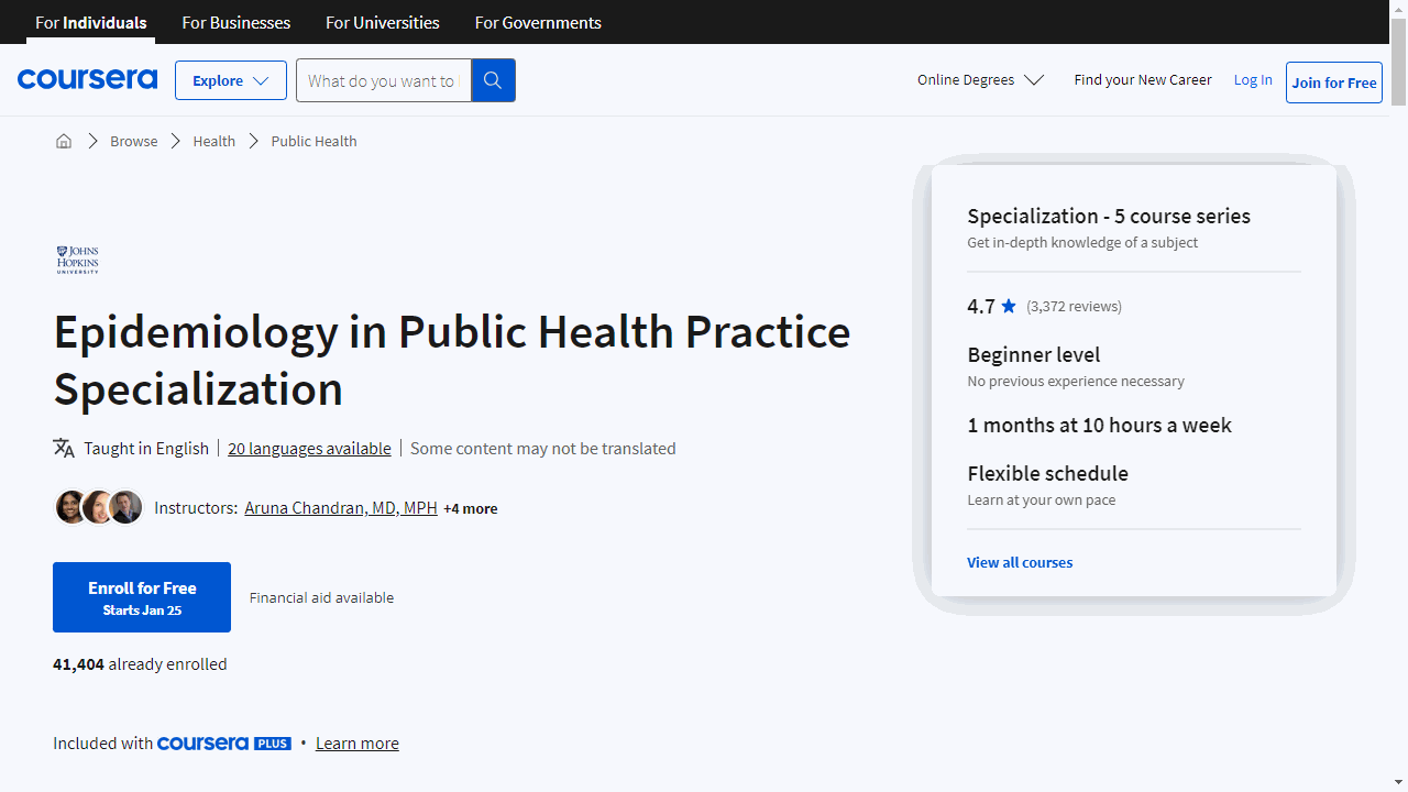 Epidemiology in Public Health Practice Specialization
