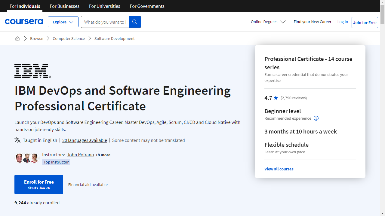 IBM DevOps and Software Engineering Professional Certificate