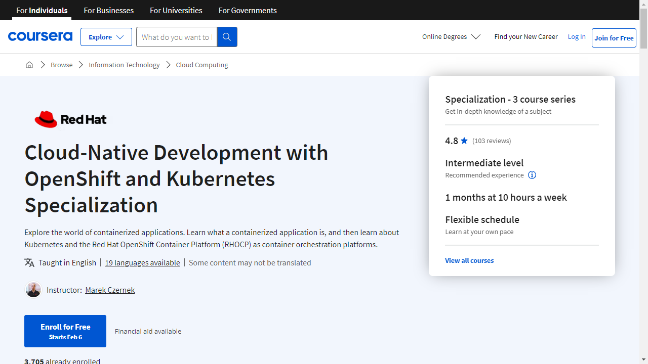 Cloud-Native Development with OpenShift and Kubernetes Specialization