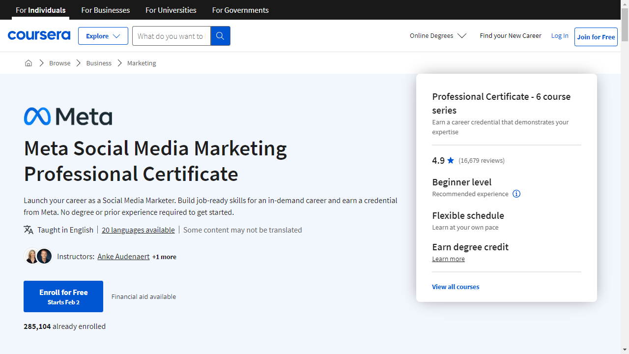 Meta Social Media Marketing Professional Certificate