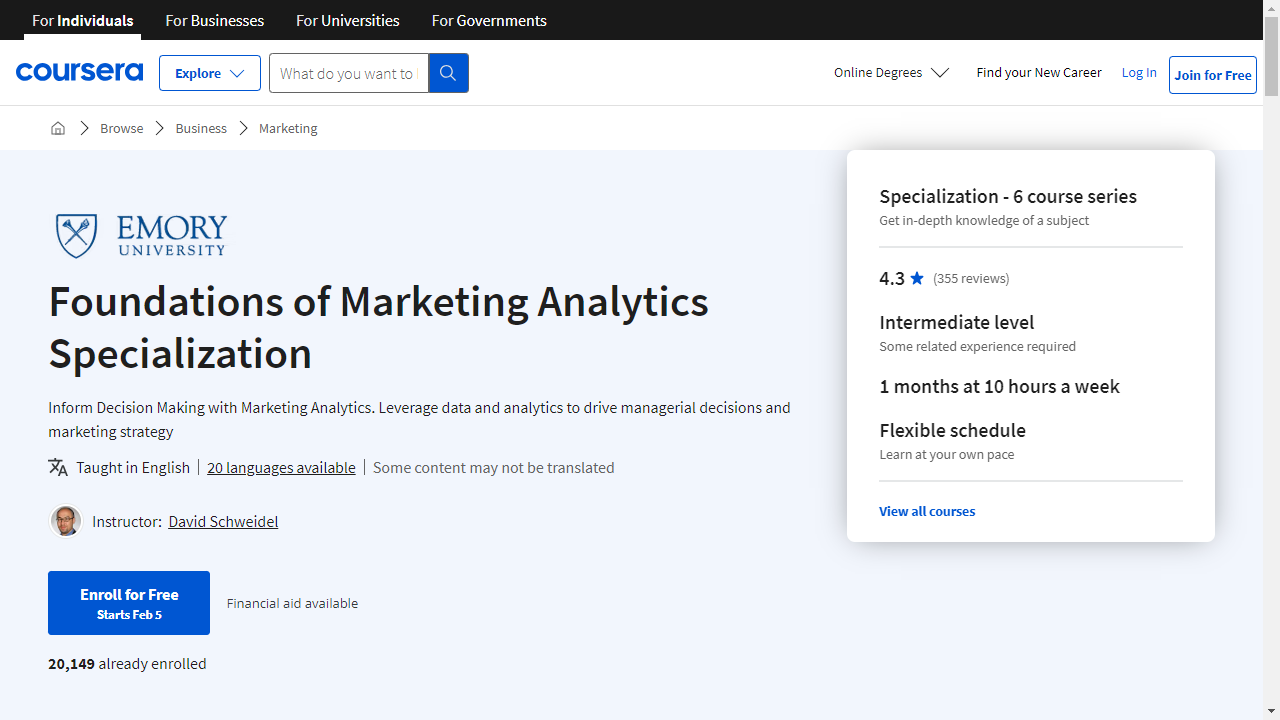 Foundations of Marketing Analytics Specialization