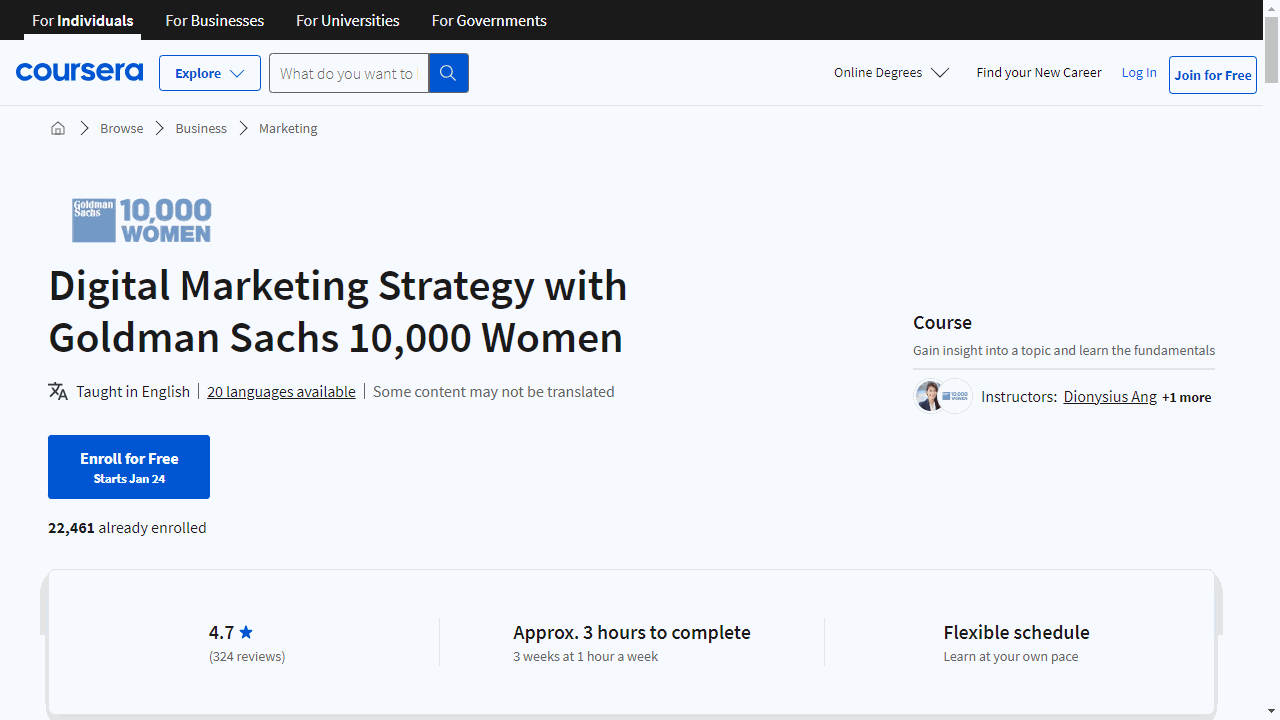 Digital Marketing Strategy with Goldman Sachs 10,000 Women