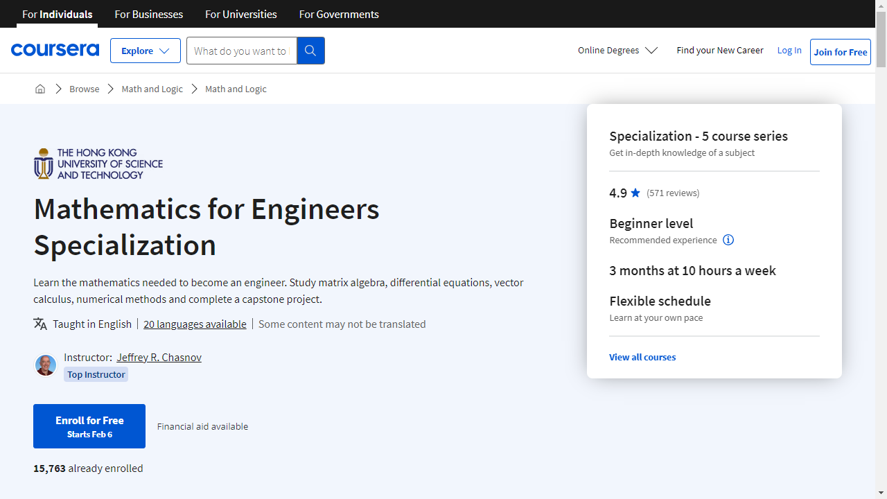 Mathematics for Engineers Specialization