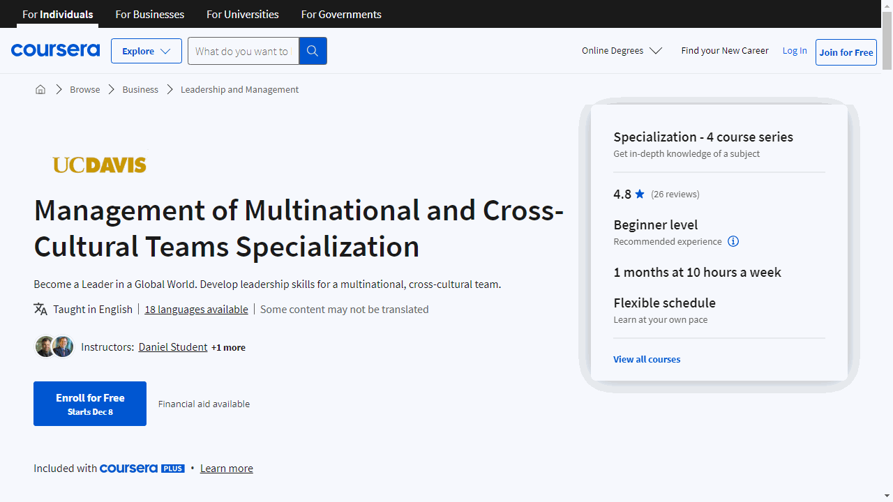 Management of Multinational and Cross-Cultural Teams Specialization