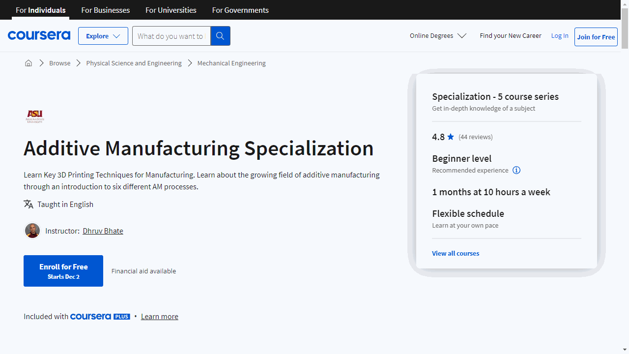 Additive Manufacturing Specialization