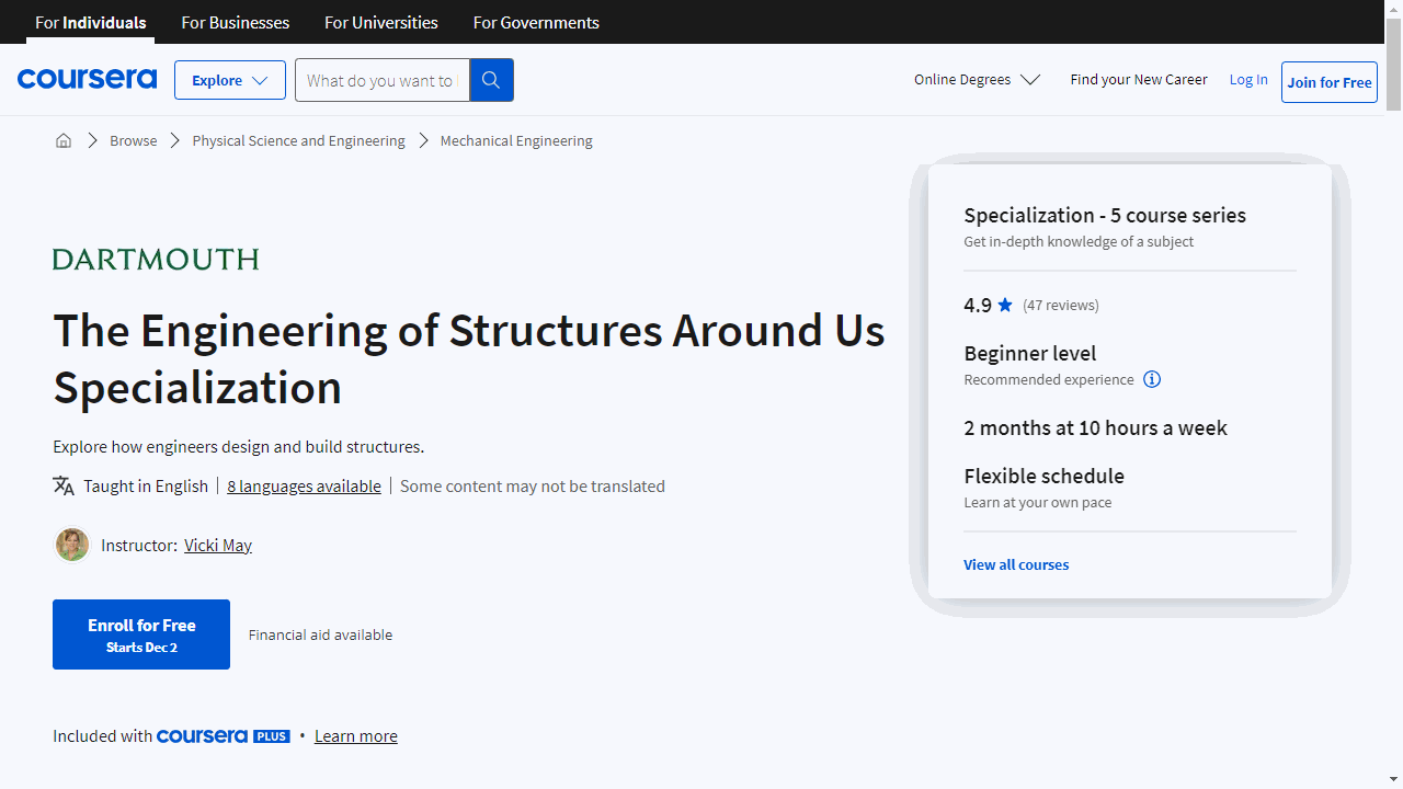 The Engineering of Structures Around Us Specialization