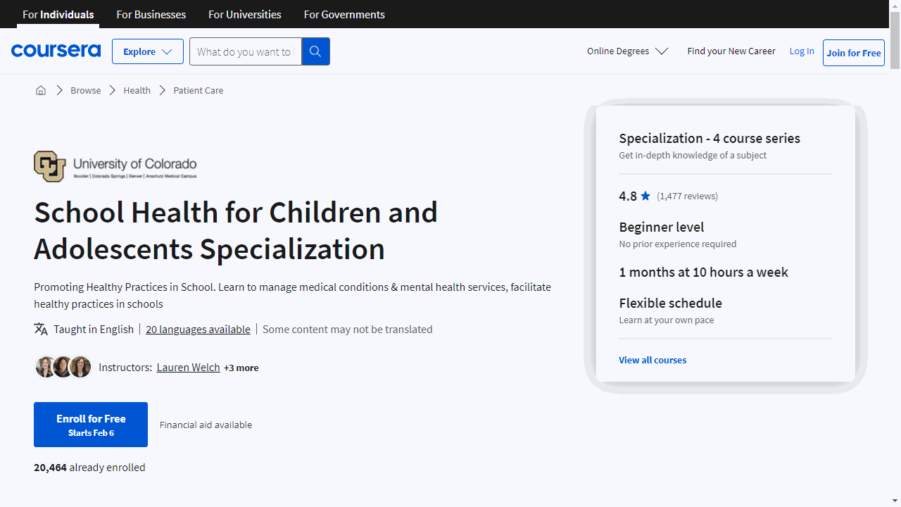School Health for Children and Adolescents Specialization