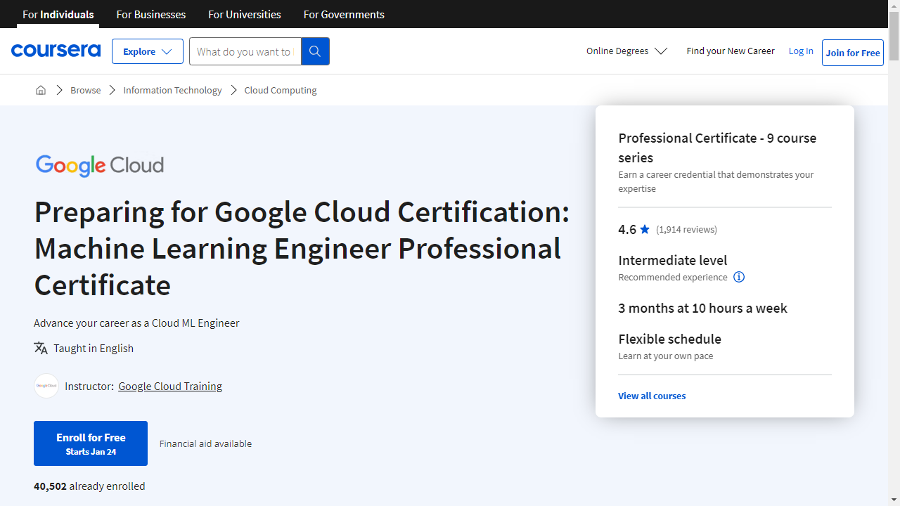 Preparing for Google Cloud Certification: Machine Learning Engineer Professional Certificate