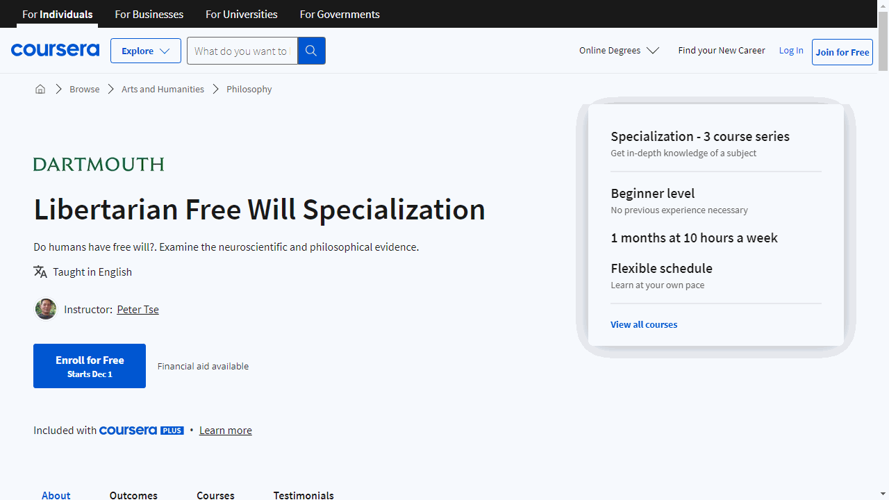 Libertarian Free Will Specialization