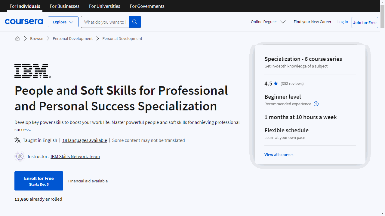People and Soft Skills for Professional and Personal Success Specialization