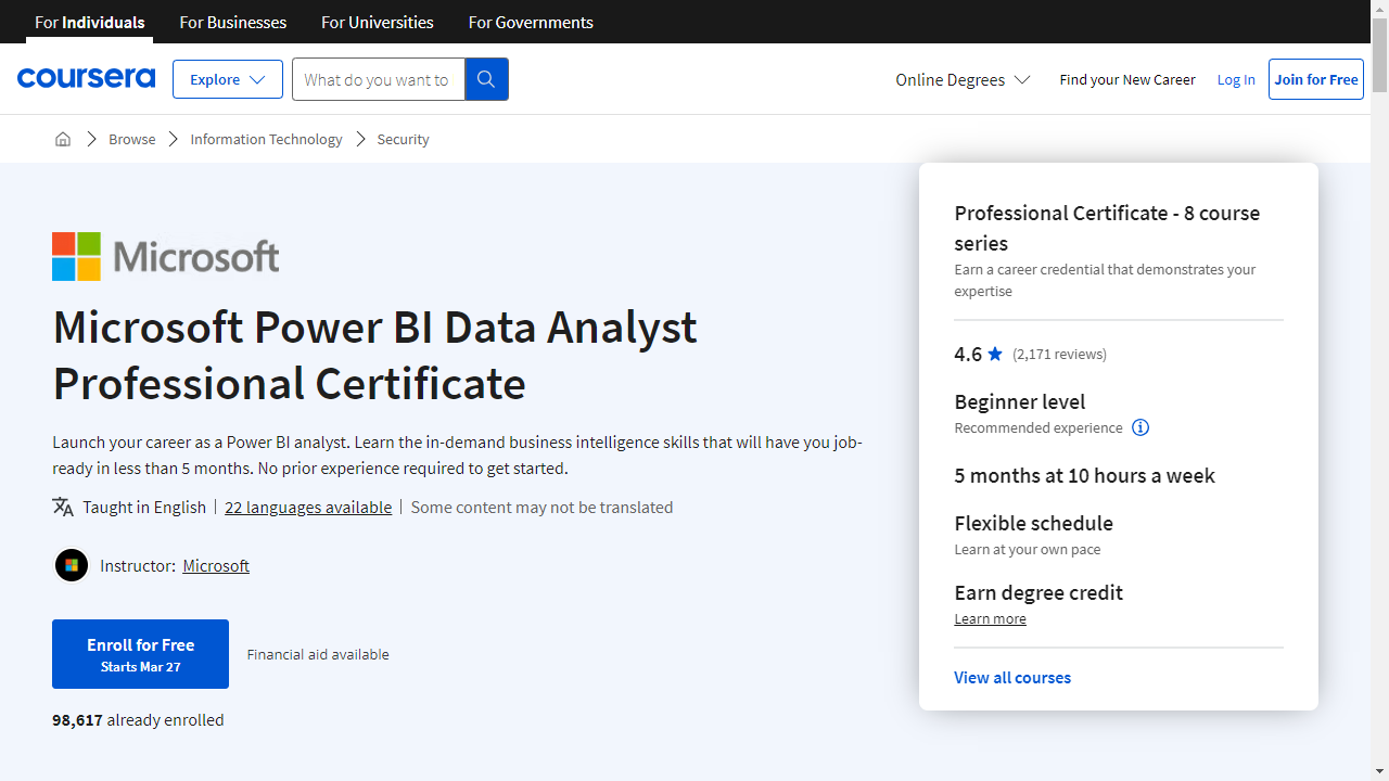 Microsoft Power BI Data Analyst Professional Certificate