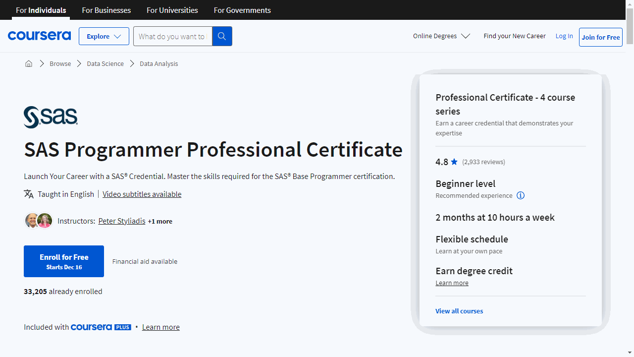 SAS Programmer Professional Certificate