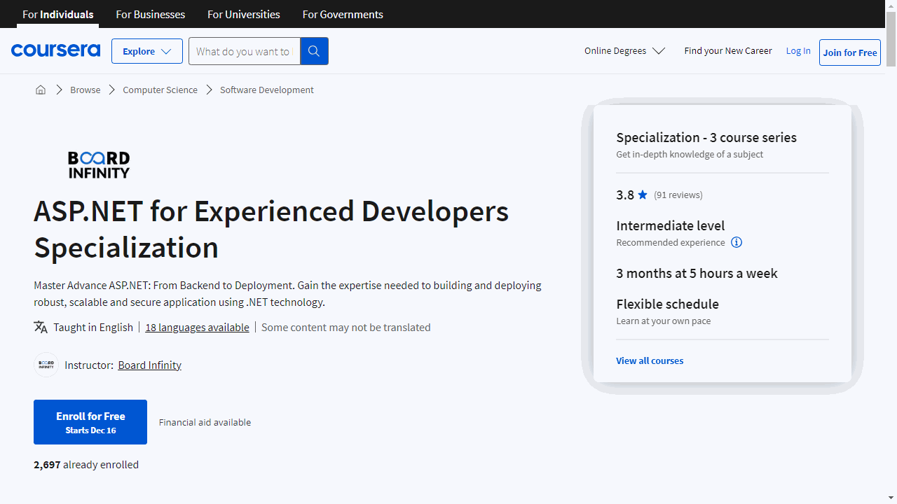 ASP.NET for Experienced Developers Specialization