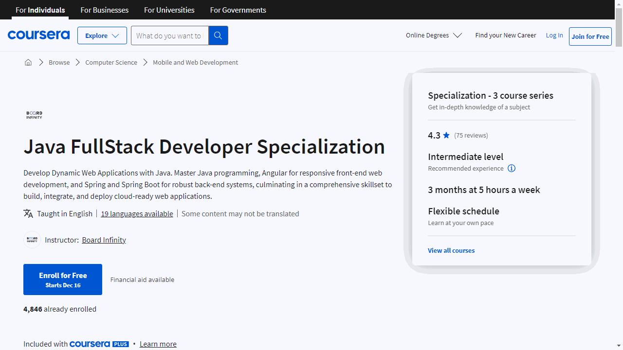 Java FullStack Developer Specialization