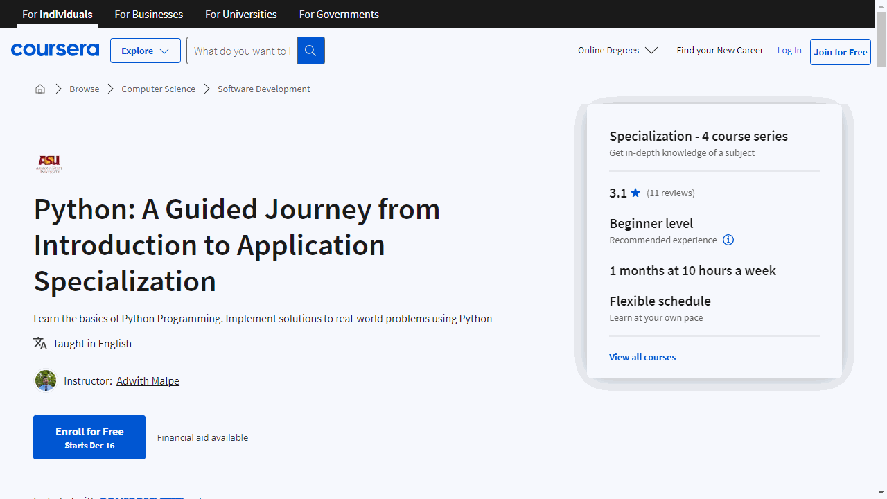 Python: A Guided Journey from Introduction to Application Specialization