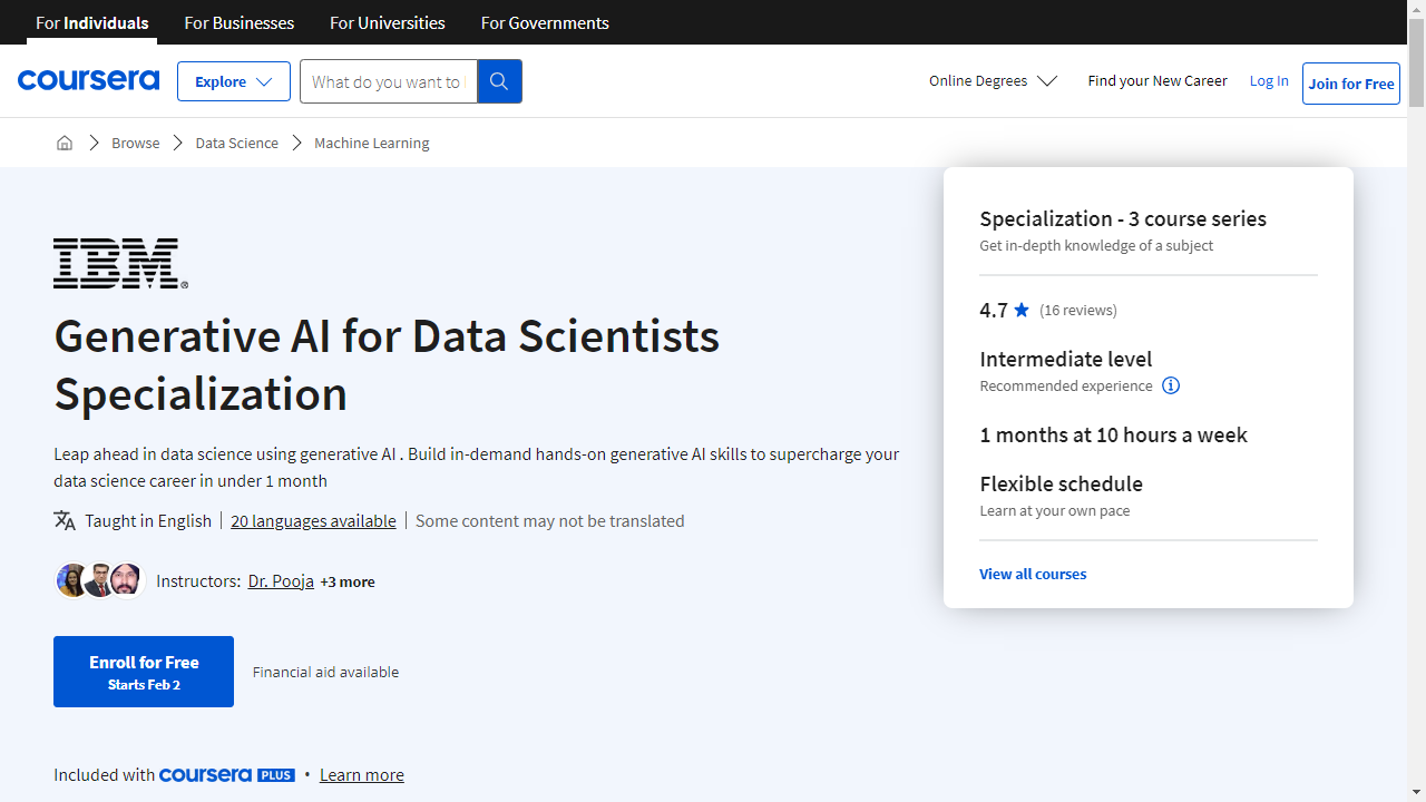 Generative AI for Data Scientists Specialization