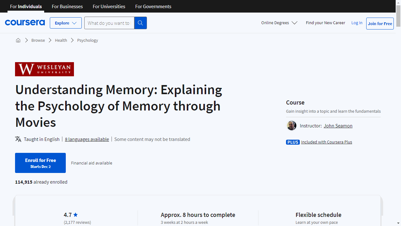Understanding Memory: Explaining the Psychology of Memory through Movies