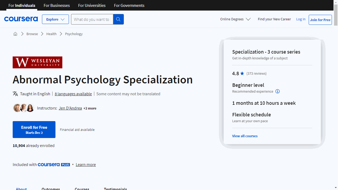 Abnormal Psychology Specialization