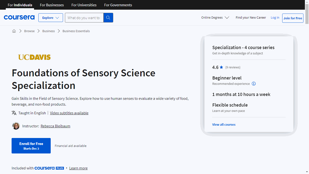 Foundations of Sensory Science Specialization