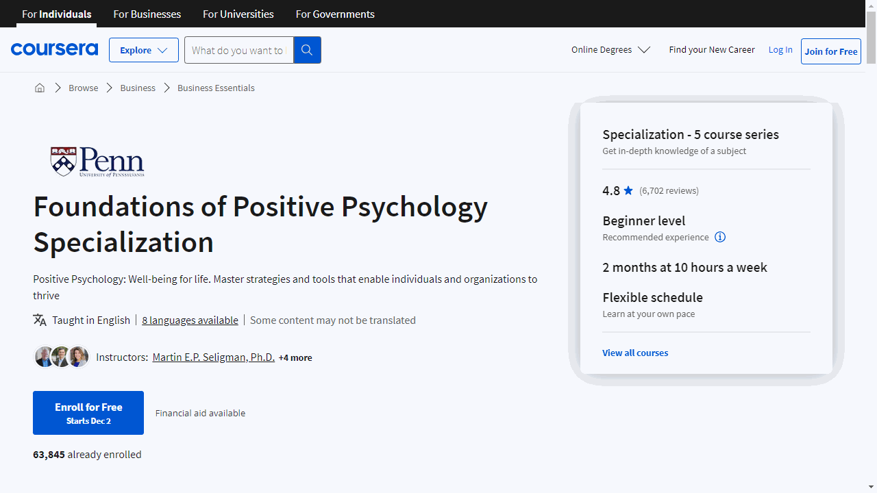 Foundations of Positive Psychology Specialization