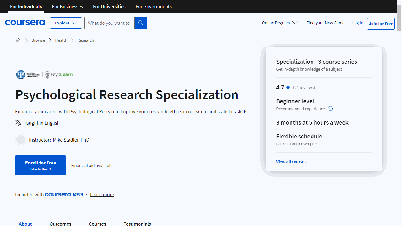Psychological Research Specialization