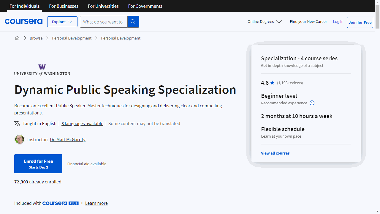 Dynamic Public Speaking Specialization