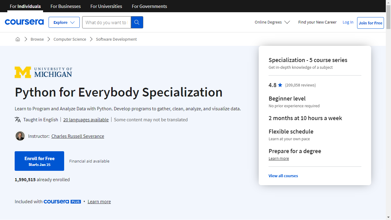 Python for Everybody Specialization