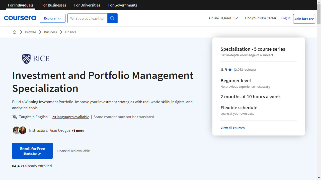 Investment and Portfolio Management Specialization