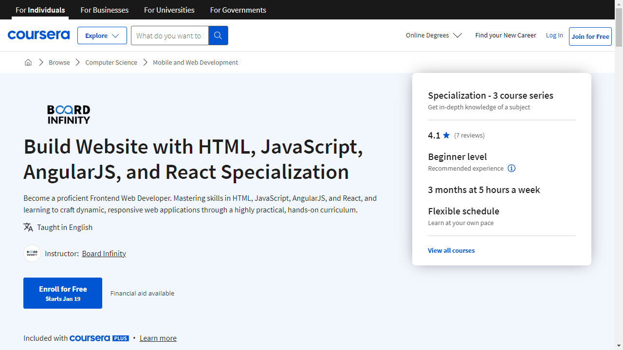 Build Website with HTML, JavaScript, AngularJS, and React Specialization