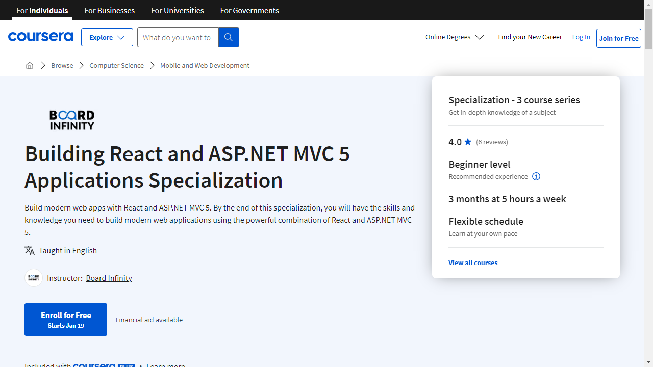 Building React and ASP.NET MVC 5 Applications Specialization